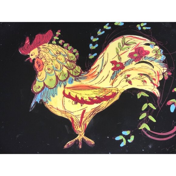 April Cornell Certified International Rooster Plate 10.5" Black Red  Yellow - Picture 7 of 9